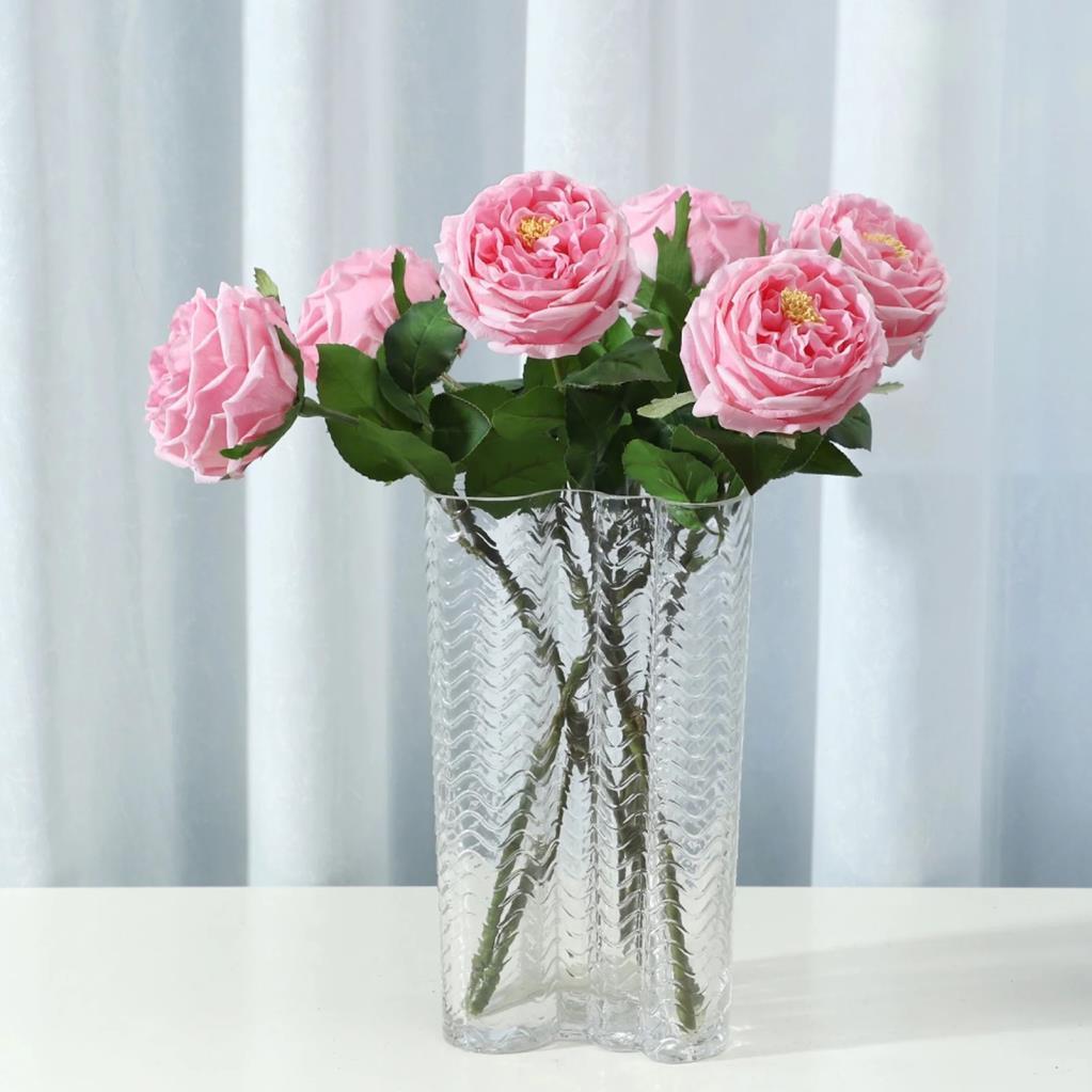 Yapay Çiçek Islak Gül Şakayık Katmerli Gül PEMBE Renk Gerçeksi Dokunuş 45Cm