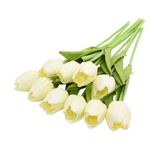 Yapay Çiçek Islak Lale Gerçeksi Doku 10lu KREM