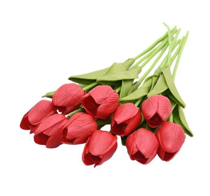 Yapay Çiçek Islak Lale Gerçeksi Doku 10lu KIRMIZI