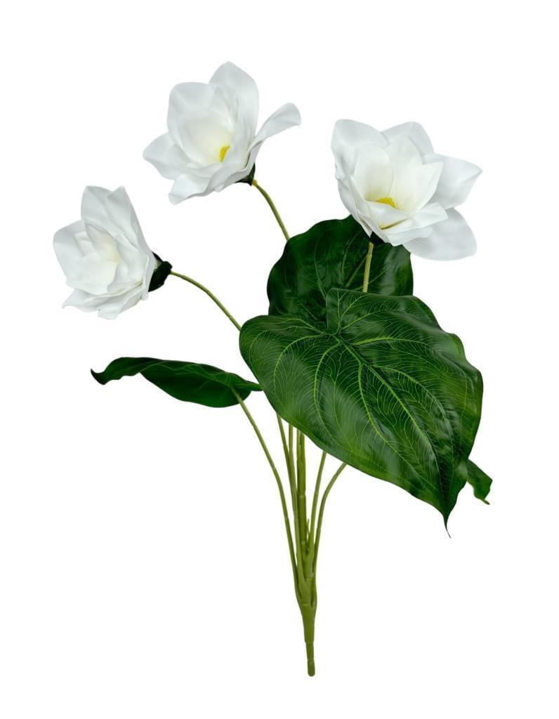 Yapay Çiçek Islak Manolya Gerçek Dokulu 3 Kafa Magnolia BEYAZ