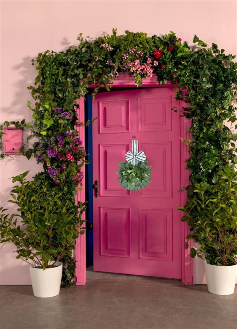 Yapay Çiçek Kapı Süsü Yeşil Okaliptus Aranjmanı 23cm Yılbaşı Kapı Çelengi