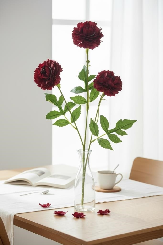 Yapay Çiçek Kasımpatı BORDO Uzun Dal 3 Çiçekli 77Cm