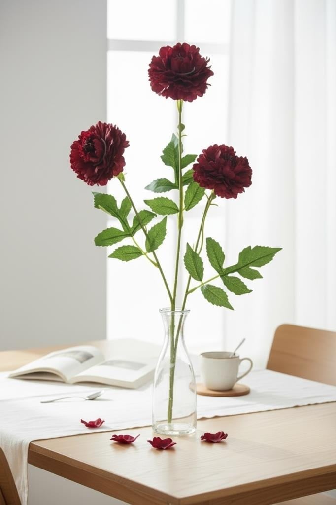Yapay Çiçek Kasımpatı BORDO Uzun Dal 3 Çiçekli 77Cm