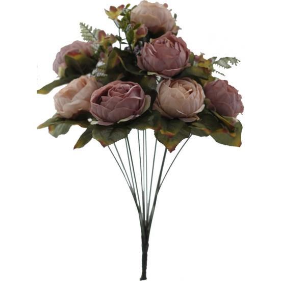 Yapay Çiçek Katmerli Gül Şakayık Erengül Büyük Boy Demet PUDRA 40CM