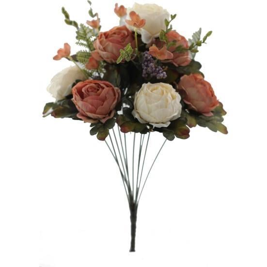 Yapay Çiçek Katmerli Gül Şakayık Erengül Büyük Boy Demet TURUNCU 40CM