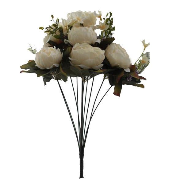 Yapay Çiçek Katmerli Gül Şakayık Erengül Büyük Boy Demet KREM 40CM