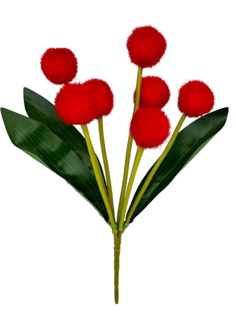 Yapay Çiçek Kırmızı Pompon Çiçeği Dekoratif Yapay Çiçek 30*20cm