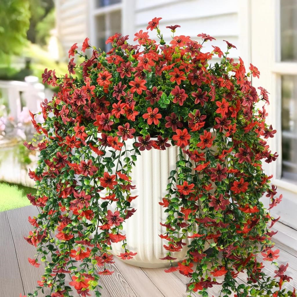 Yapay Çiçek Kırmızı Sarkan Mineli Okaliptus Şimşir Yapay Sarmaşık 5dal 60cm