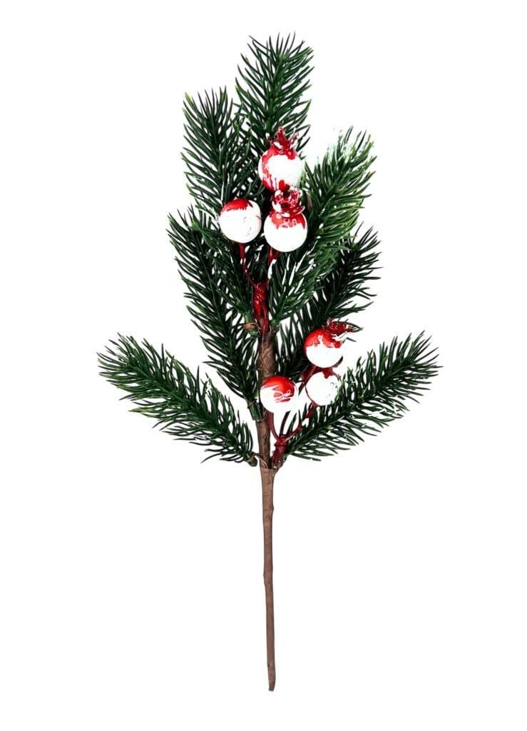 Yapay Çiçek Kokina Narlı Çam Dalı Karlı Renk 30cm Yılbaşı Çiçeği Red Berry
