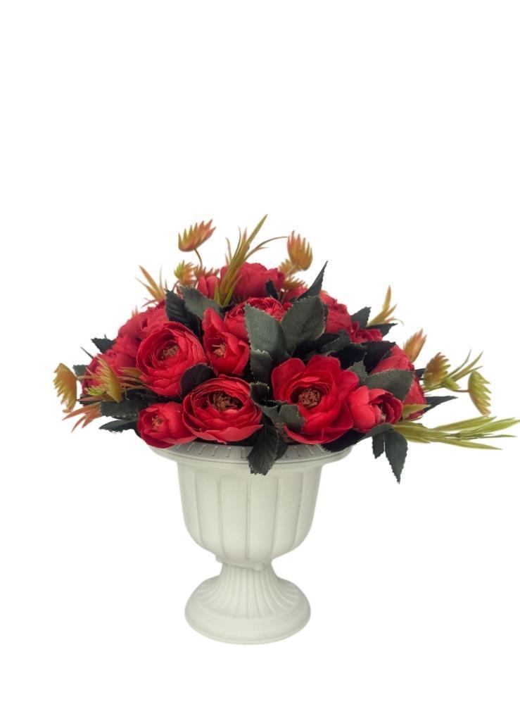 Yapay Çiçek Krem Antik Saksıda Kırmızı Erengül 23cm
