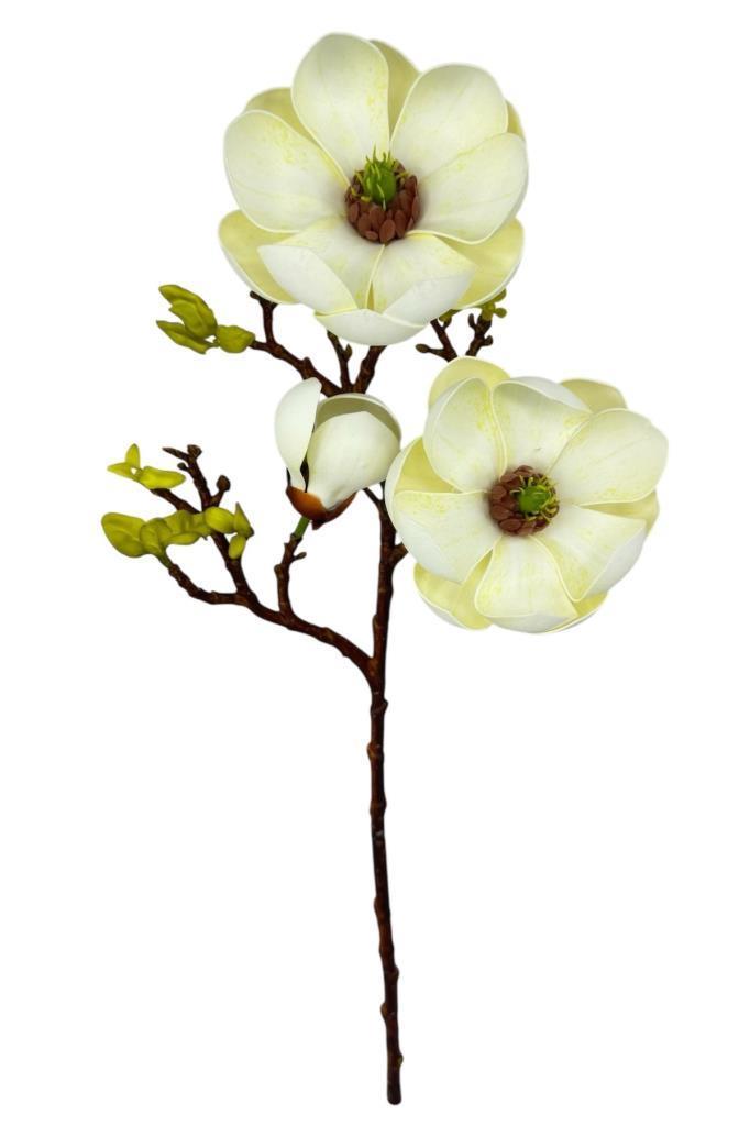 Yapay Çiçek Krem Eva Manolya 2 Çiçek 1 Tomurcuk Uzun Dal Çiçek Flowers 55cm Gerçeksi Doku
