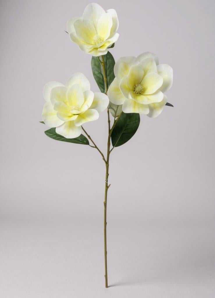 Yapay Çiçek Krem Manolya Islak Doku 3 Kafalı Uzun Dal Çiçek Flowers 80cm