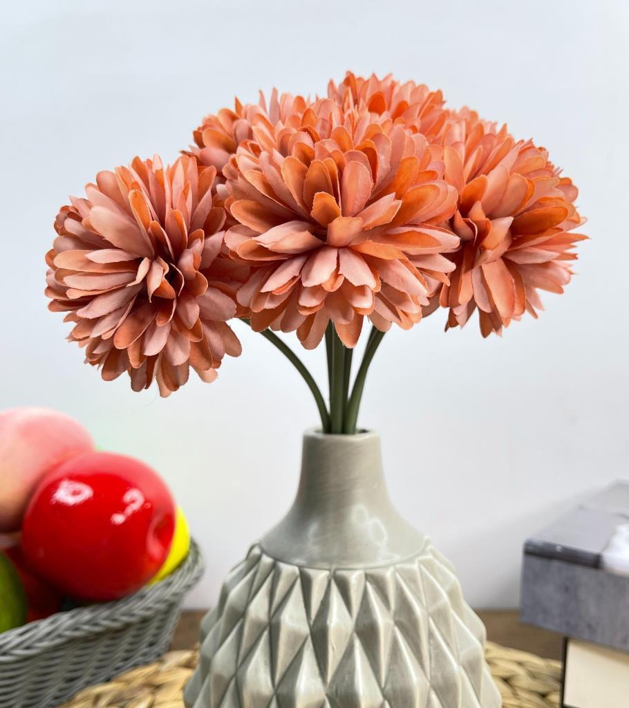 Yapay Çiçek Krizantem Kartopu Gül Kurusu 7 Ayrı Tek Dal Demet