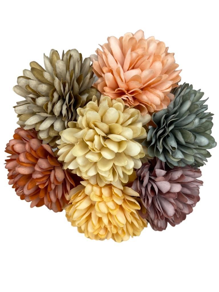 Yapay Çiçek Krizantem Kartopu Karışık Pastel Renkler 7 Ayrı Tek Dal Demet