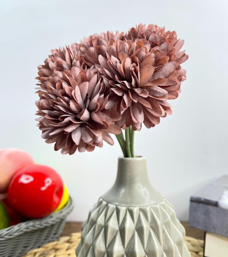 Yapay Çiçek Krizantem Kartopu Pastel Mor Renk 7 Ayrı Tek Dal Demet