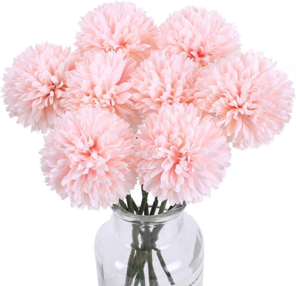 Yapay Çiçek Krizantem Kartopu Toz Pembe 7 Ayrı Tek Dal Demet