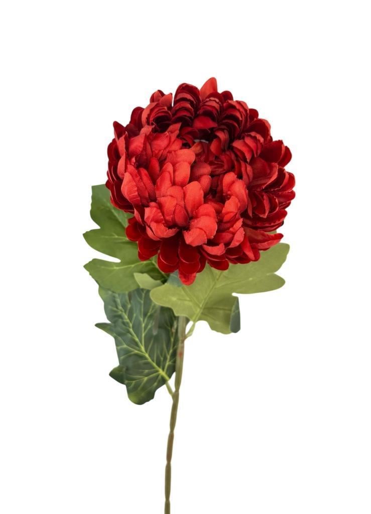 Yapay Çiçek Krizantem Kırmızı 90cm Tek Dal Kumaş Çiçek Uzun Dal