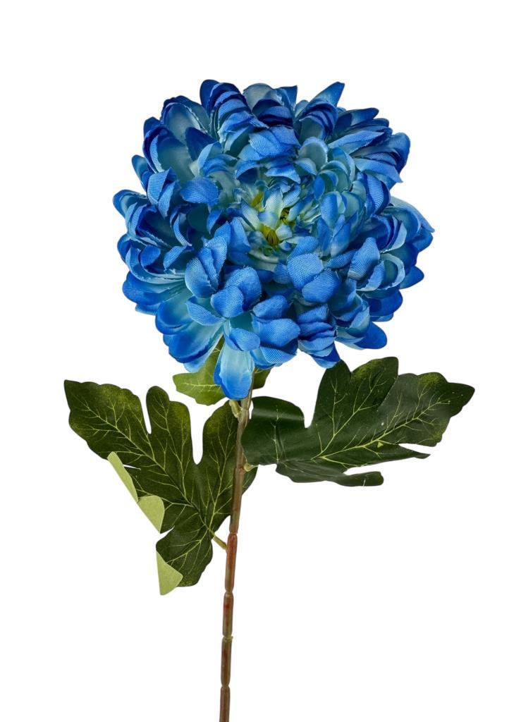 Yapay Çiçek Krizantem Mavi 90cm Tek Dal Kumaş Çiçek Uzun Dal