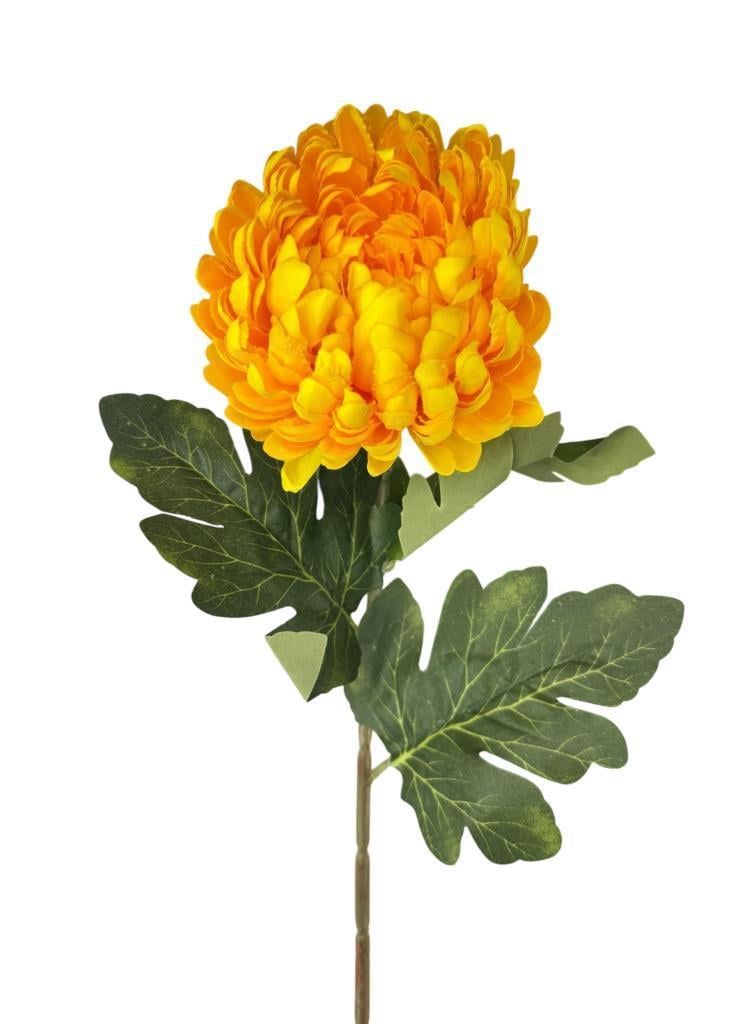 Yapay Çiçek Krizantem Sarı Koyu 90cm Tek Dal Kumaş Çiçek Uzun Dal
