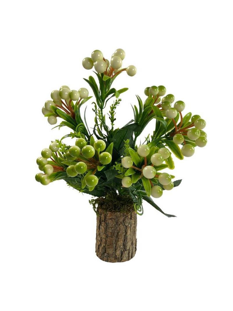 Yapay Çiçek Kütük Saksılı Kokina Dekoratif Masa Çiçeği YEŞİL