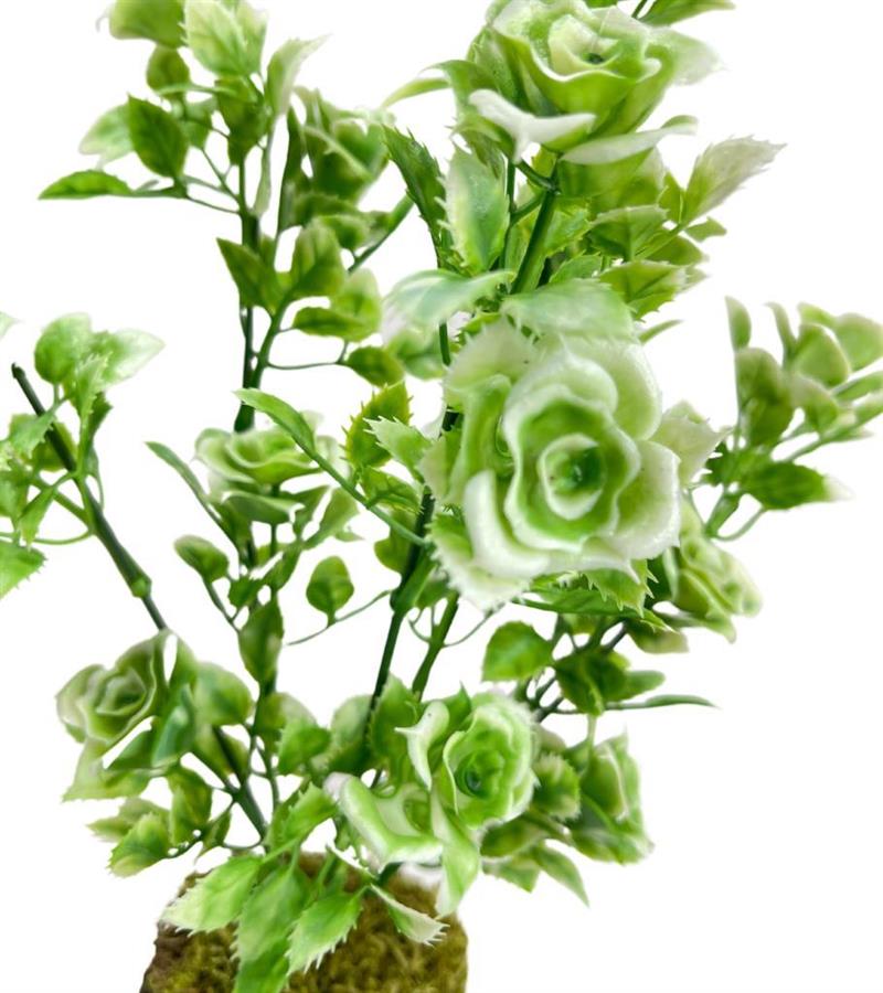 Yapay Çiçek Kütükte Yeşil Beyaz Güllü Demet Dekoratif Masa Çiçeği 30*20cm