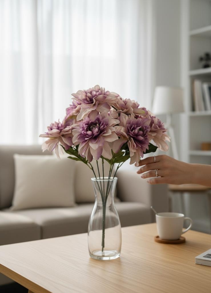 Yapay Çiçek Lila 7li Yıldız Çiçeği Demeti 40*30cm