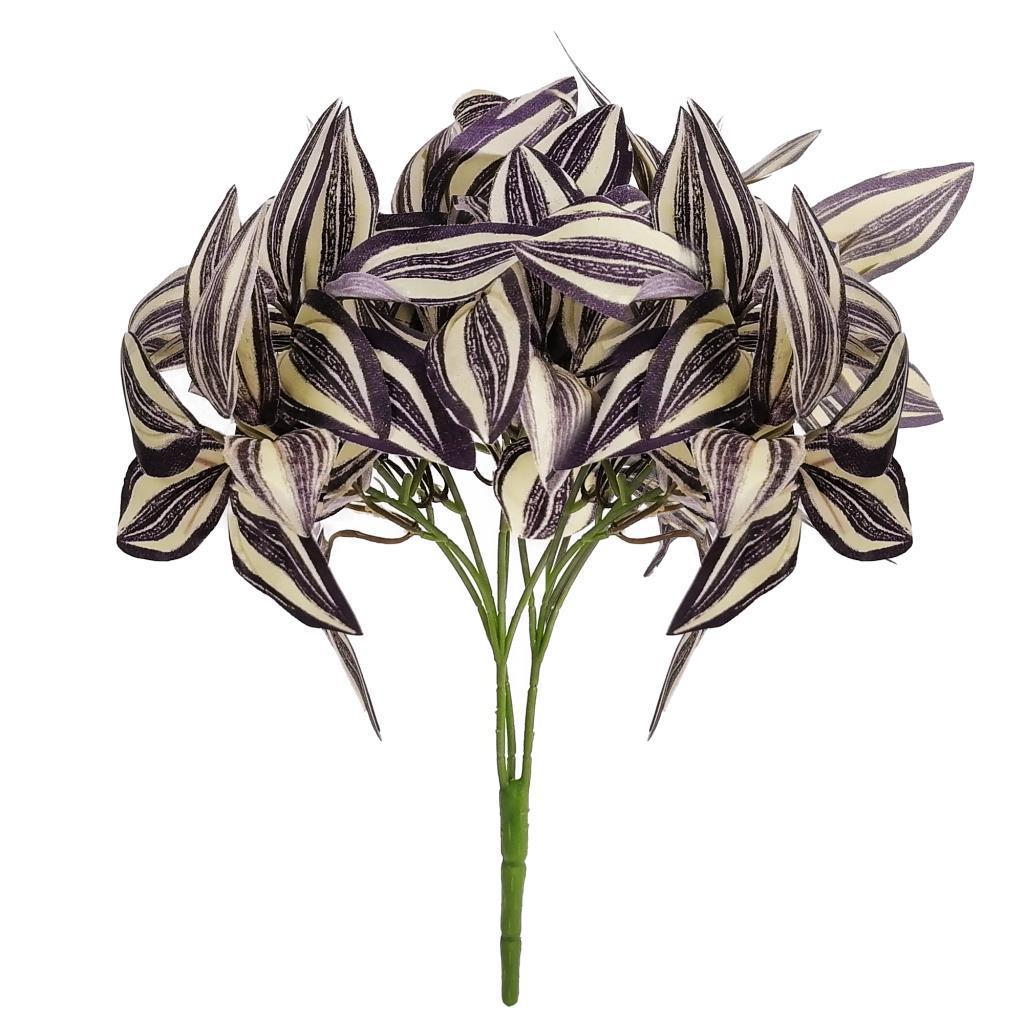 Yapay Çiçek Lila Çizgili Yaprak Demeti  Dikey Bahçe Uygulama Demeti 30 cm Yapay Bitki