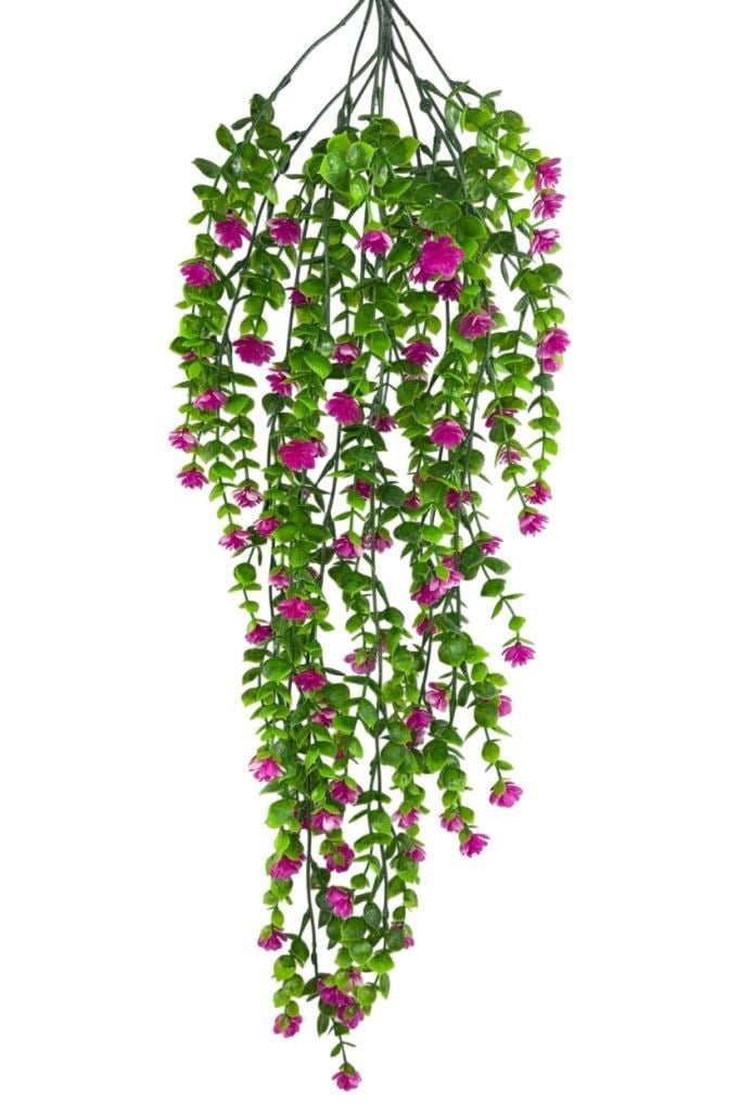 Yapay Çiçek Lila Sarkan Lotus Çiçekli Okaliptus Şimşir Yapay Sarmaşık 5dal 60cm