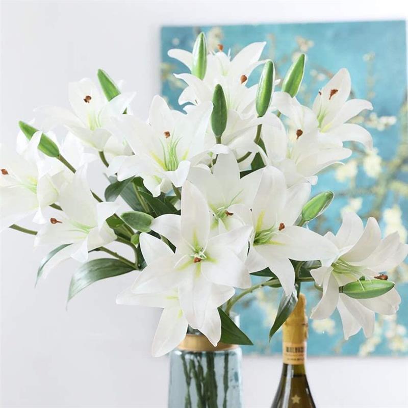 Yapay Çiçek Lilyum 3 Kafalı Islak Zambak 80cm Beyaz