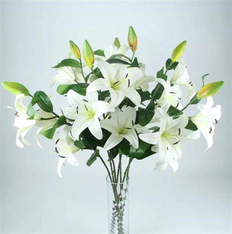 Yapay Çiçek Lilyum 3 Kafalı Islak Zambak 80cm Beyaz