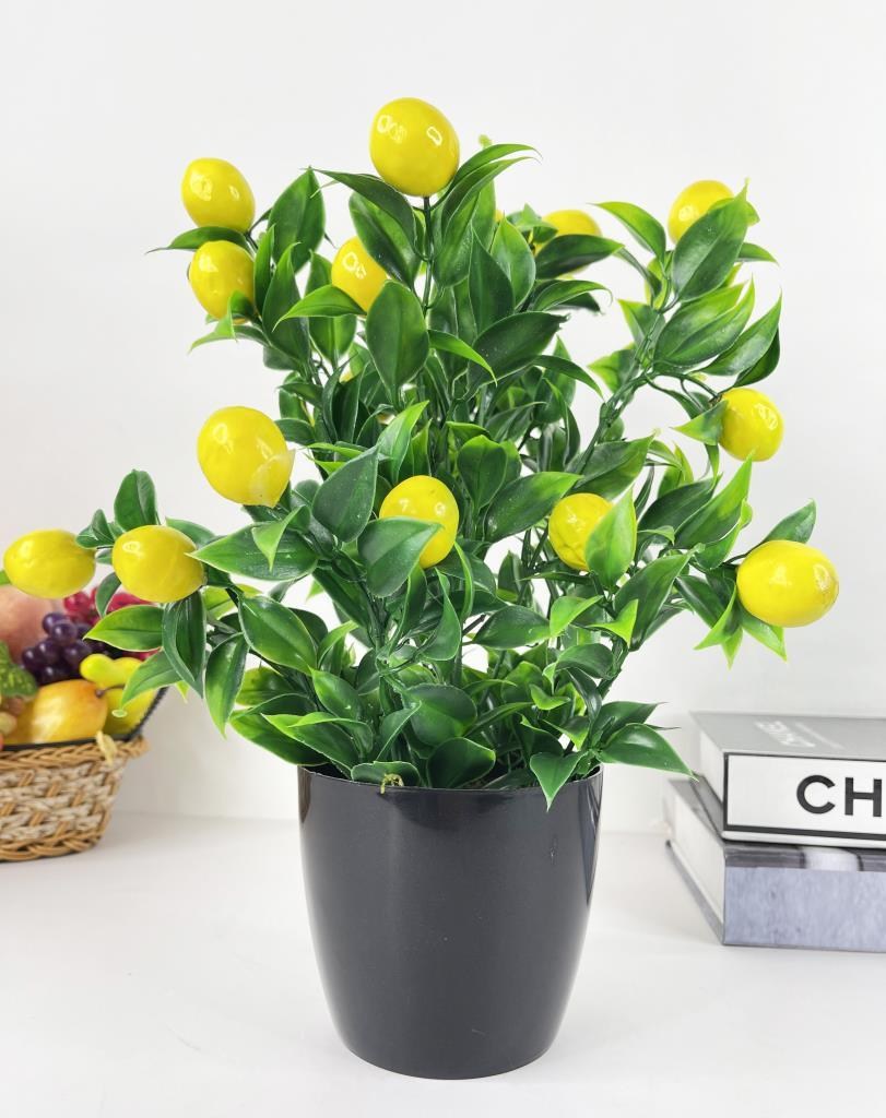 Yapay Çiçek Limon Ağacı Siyah Saksıda Limon 30cm 