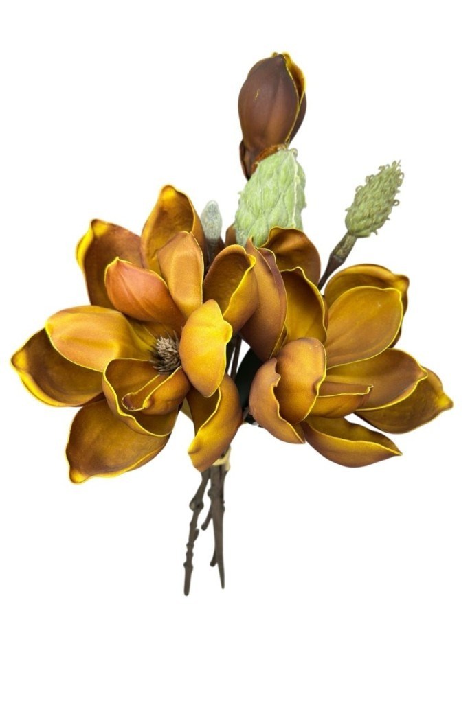 Yapay Çiçek Lüx Manolya Gerçek Dokulu Letex Eva Magnolia Gelin Çiçeği 40cm KAHVERENGİ