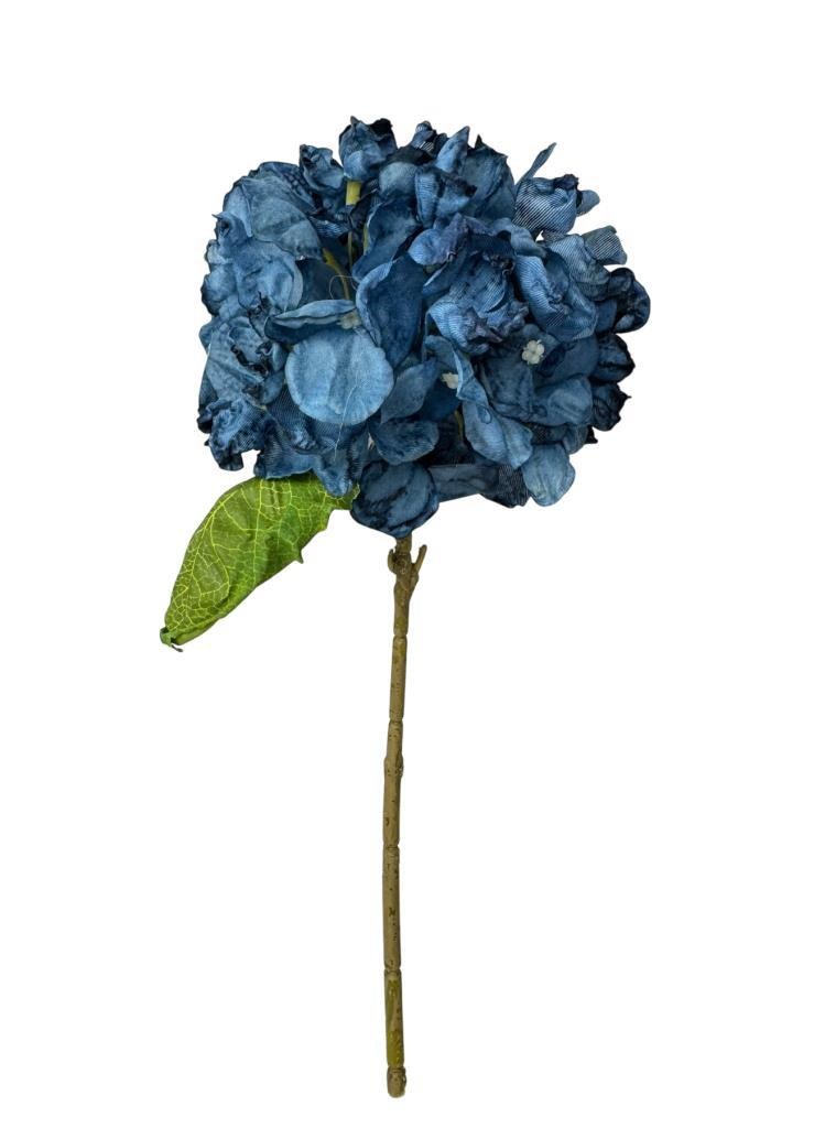 Yapay Çiçek Mavi Koyu Yanık Ortanca Tek Dal 35*15cm Pastel Renkli Desenli Kumaş Çiçek