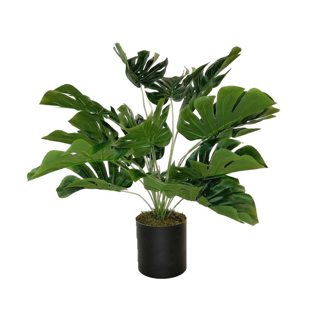 Yapay Çiçek Monstera Deve Tabanı Siyah Saksılı Salon Çiçeği 18 Yaprak 58cm