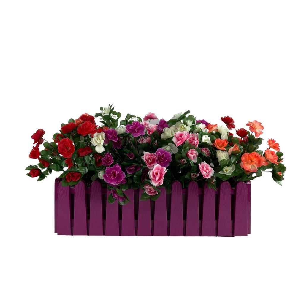 Yapay Çiçek Mor Çit Balkon Saksısı Renkli Açelya Çiçekli 55*20cm