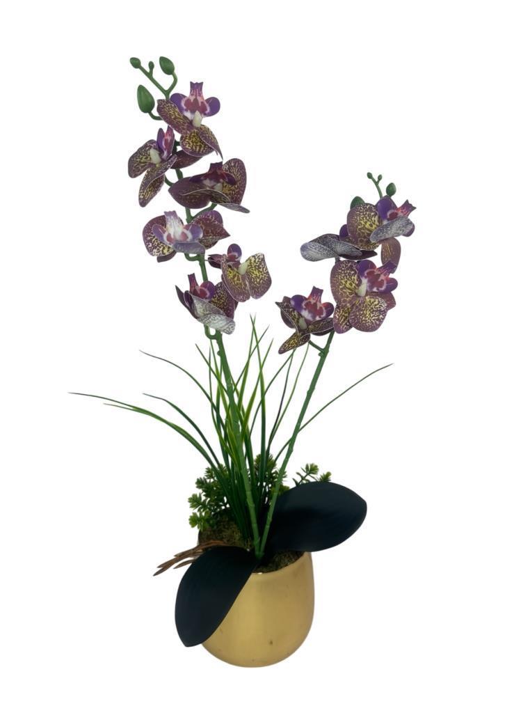 Yapay Çiçek Mor Islak Orkide Gold Metal Saksıda Saksıda Orkide 50cm