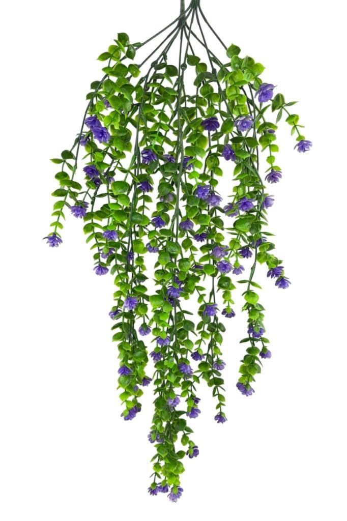 Yapay Çiçek Mor Sarkan Lotus Çiçekli Okaliptus Şimşir Yapay Sarmaşık 5dal 60cm