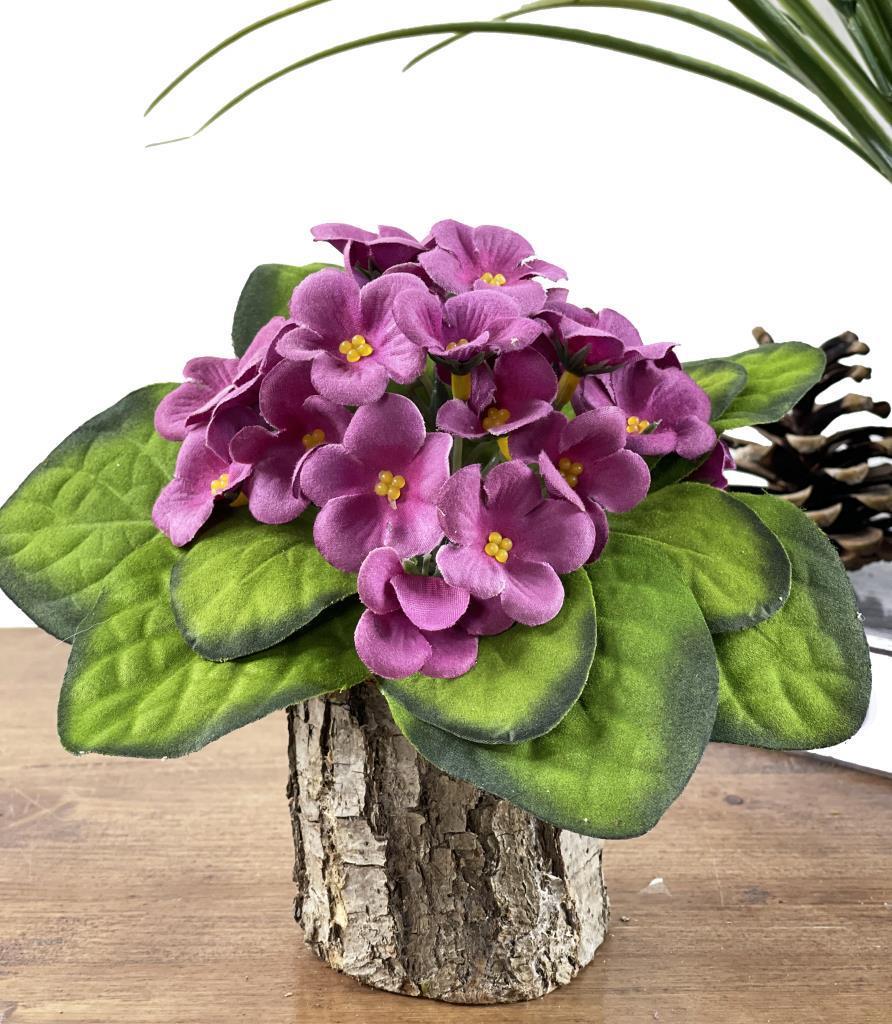 Yapay Çiçek Odun Saksıda Kadife Menekşe Gerçekçi Doku Pembe