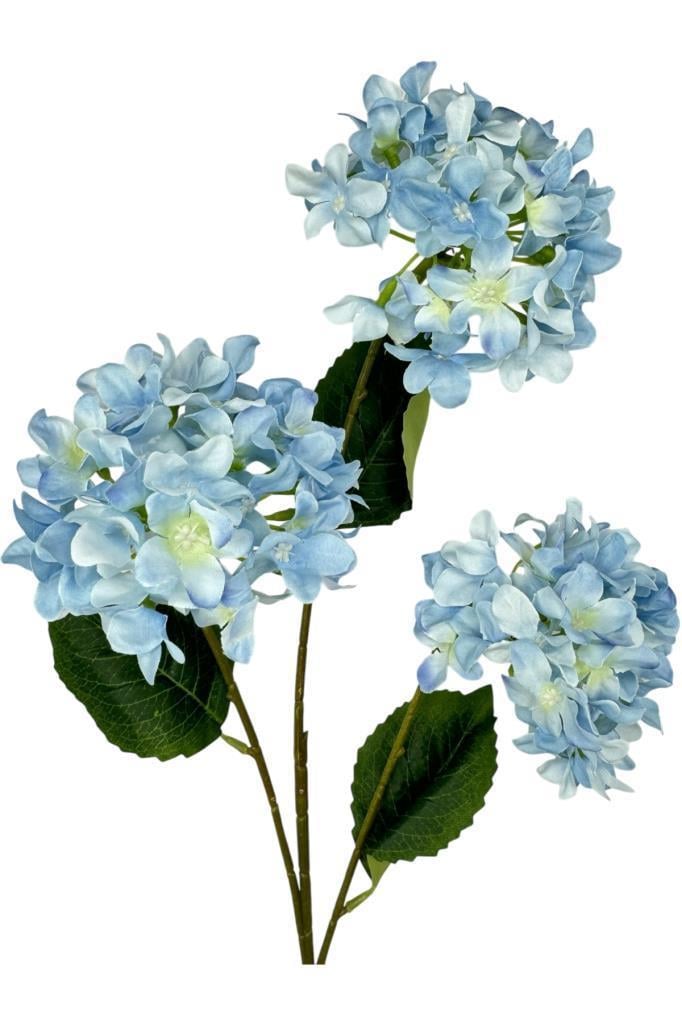 Yapay Çiçek Ortanca 3 Toplu Mavi Tek Dal Tomurcuklu 75*25cm Kumaş Çiçek Uzun Dal