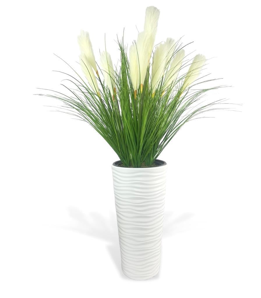 Yapay Çiçek Panpas Püskül Salon Bitkisi Beyaz Uzun Kumsal Vazoda 128*60cm 