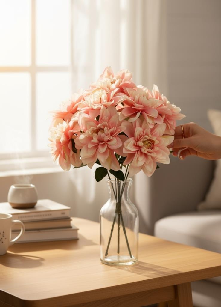 Yapay Çiçek Pembe Açık 7li Yıldız Çiçeği Demeti 40*30cm