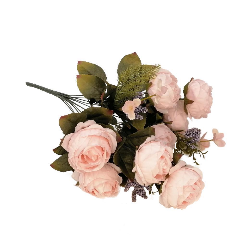 Yapay Çiçek Pembe Açık Renkli 7 Kafalı Eren Gül Demeti Büyük Boy