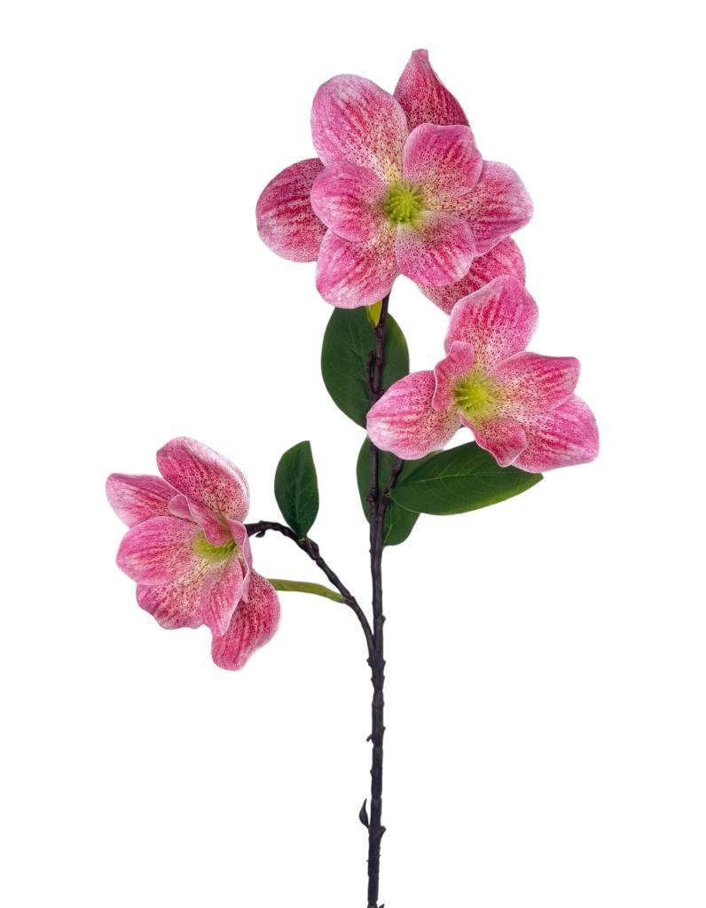 Yapay Çiçek Pembe Çilli Manolya Islak Doku 3 Kafalı Uzun Dal Çiçek Flowers 95cm