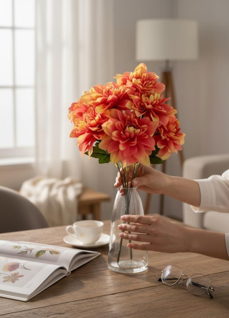 Yapay Çiçek Pembe Koyu 7li Yıldız Çiçeği Demeti 40*30cm