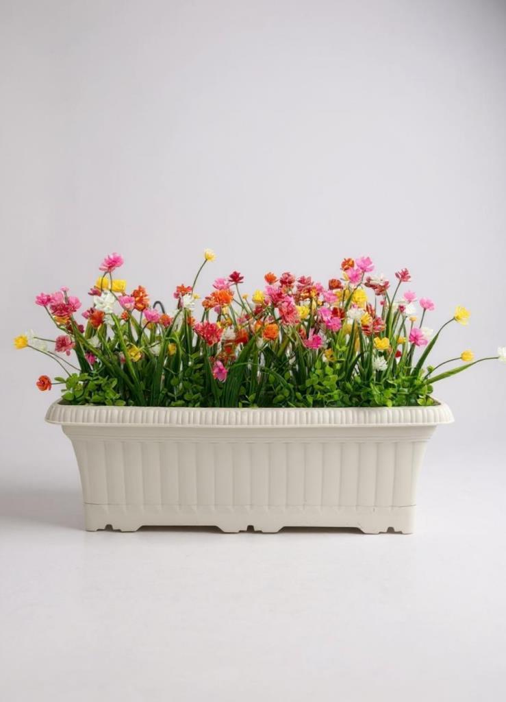 Yapay Çiçek Renkli Mini Lotus Çiçekli Krem Küpeşte Askılı Balkon Çiçeği Balkon Saksısı