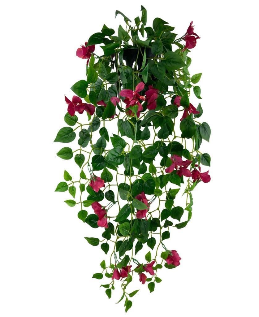 Yapay Çiçek Saksıda Fuşya Begonvil Çiçeği 9 Dallı 100cm Sarkan Çiçek