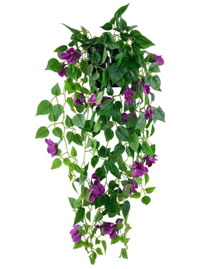 Yapay Çiçek Saksıda Mor Begonvil Çiçeği 9 Dallı 100cm Sarkan Çiçek