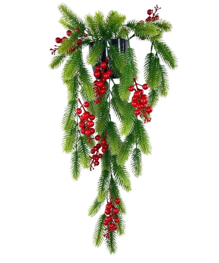 Yapay Çiçek Saksıda Sarkan Kokina Yılbaşı Çiçeği Red Berry 60cm