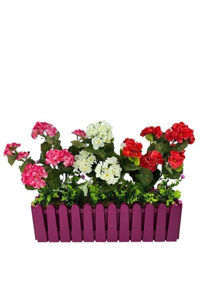 Yapay Çiçek Sardunya Çiçekleri Mor Çit Saksıda Küpeşte Askılı Balkon Çiçeği Çiçek Sepeti