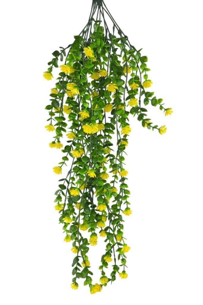 Yapay Çiçek Sarı Sarkan Lotus Çiçekli Okaliptus Şimşir Yapay Sarmaşık 5dal 60cm